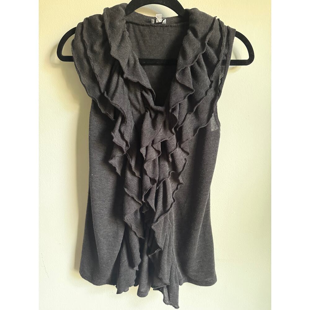 Y2K Ruffle Front Knit Vest Top Indie Sleaze Layering Piece Gray Size Small - Picture 2 of 4
